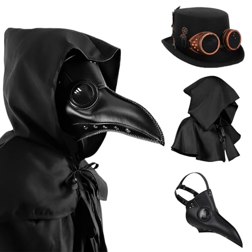 Yearsahrk PestDoktor Maske - Horror Vogelschnabel Steampunk Pest Arzt Gothic Lange Nase - Karneval Halloween Kostüm Cosplay Requisiten (4 Stück) von Yearsahrk