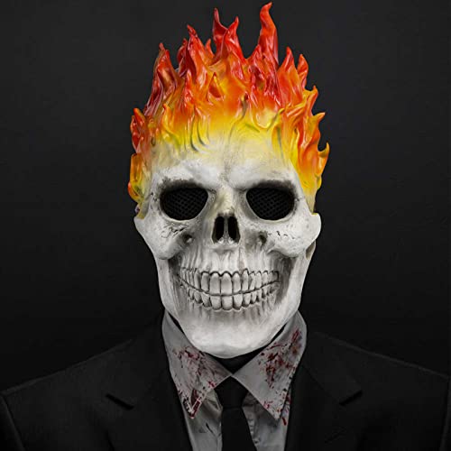 Yearsahrk Schädel Maske Ghost Rider Maske Flamme Skelett Maske Gruseliger Dämon Ritter Vollkopfhelm Halloween Cosplay Party Kostüm Requisiten von Yearsahrk