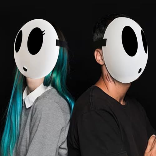 Yearsahrk Shy Guy Maske - Halloween Funny Anime Spiel Weiße Voll Face Kostüm Cosplay Requisiten Zubehör (2pcs) von Yearsahrk