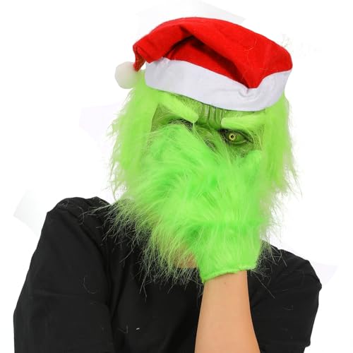 Yearsahrk Grinch Maske - Weihnachtliche Grüne Monster Kostüm Mit Weihnachts Hut - Funny Xmas Cosplay Party Requisiten Furry Mask Yearsahrk Grinch Maske - Weihnachtliche Grüne Monster Kostüm Mit Weihnachts Hut - Funny Xmas Cosplay Party Requisiten Furry Mask von Yearsahrk