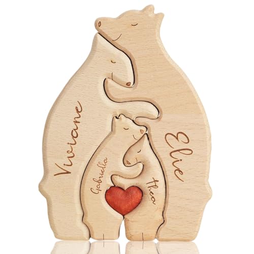 Personalisiertes Holzbär-Familienpuzzle, individuelles 2-8-Namen-Familien-Tierpuzzle, dekorative Geschenke für den Vatertag, Muttertag, Geburtstag, Jubiläum, Weihnachten (Bär) von Yecaiyoger