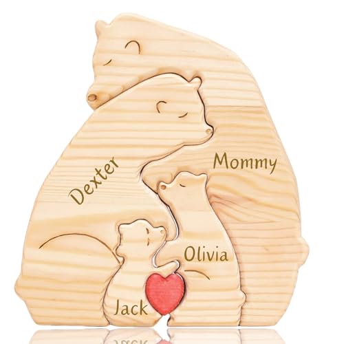 Personalisiertes Holzbär-Familienpuzzle, individuelles 2-8-Namen-Familien-Tierpuzzle, dekorative Geschenke für den Vatertag, Muttertag, Geburtstag, Jubiläum, Weihnachten (Umarmung) von Yecaiyoger