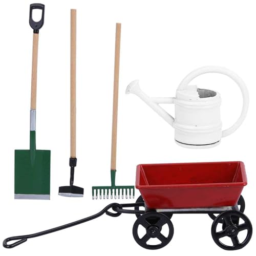 Miniaturgartenwerkzeuge, Modellierung für 1/12 Puppenhausdekor, Umweltfreundlich, Exquisites Aussehen, Helle Dekoration mit Spaten, Stößel, Rechen, Wagen, Wasserkocher für von Yechiry