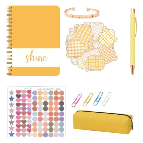 Yechiry Journal Kit, Planer Notebook, Sammelalbum -Set mit 70 Blattjournal, 100 Aufkleber, Neutraler Stift, Bleistift, Papierclips, Armband für Mädchen 6+, Kunsthandwerk (Yellow) von Yechiry