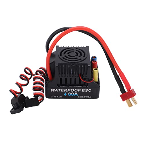 Yechiry RC -Auto Bürstenloser ESC, 80A T -Stecker 6V 5A SBEC Smooth Accelerator Linearität, Multiple Schutzwater Speed ​​-Speed ​​-Controller Bürstener ESC für 1/8 RC Auto, LKW von Yechiry