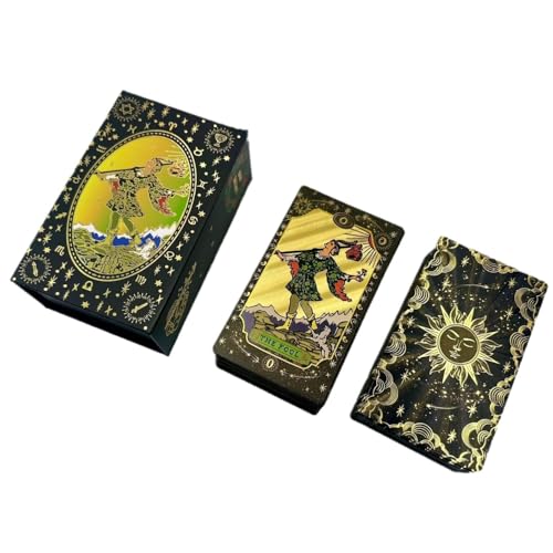 Tarotkarten Sonnengöttin,schwarz-goldene Beschichtung - Vollständiger Satz von 78 Karten + Englischer Anfängerhandbuch - Einfach zu bedienende Größe 12x7 cm - Ideal für Vorhersage und Sammlung von Yedaoiu