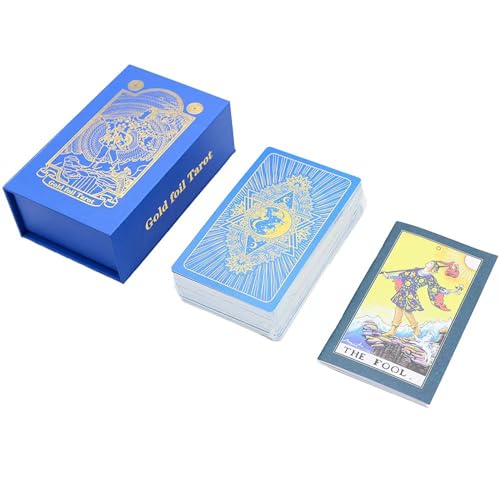 Blaue Gold tarotkarten, Luxus PET wasserdicht und knitterresistent 78 Gold Folie Classic Tarot Card Set, tarotkarten mit Buch für anfänger Blaue Gold tarotkarten, Luxus PET wasserdicht und knitterresistent 78 Gold Folie Classic Tarot Card Set, tarotkarten mit Buch für anfänger von Yedaoiu