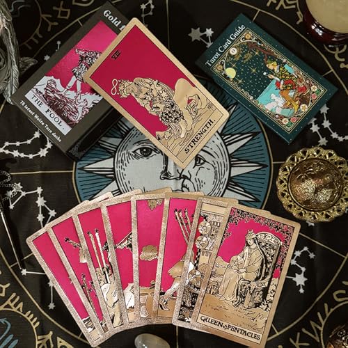 Yedaoiu Sun Gold Rider-Waite Tarot Karten Deck - 78 Karten mit PVC wasserdichter Beschichtung & Goldfolie Edging, Anfängerfreundliches Wahrsagung Set (120 × 70mm, Sonnenrot) von Yedaoiu