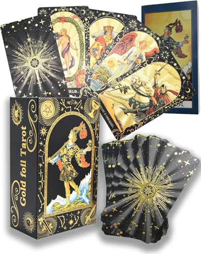 Yedaoiu Weight Classic Tarot Karte, wasserdicht PET aus Goldfolie, 78 Karten mit Anfängerhandbuch (12X7CM) von Yedaoiu