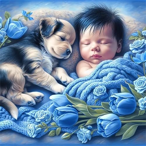 1000 Teile Puzzle für Erwachsene mit Blaue Blumen Hund Baby Puzzles, EIN Herausforderndes Rätsel,Puzzles für Die Ganze Familie,1000 DIY Kunst Puzzle Home Dekoration Geschenke von Yeecer