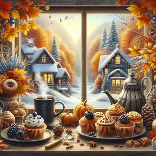 1000 Teile Puzzle für Erwachsene mit Fensterbank Kuchen Kaffee Puzzles, EIN Herausforderndes Rätsel,Puzzles für Die Ganze Familie,1000 DIY Kunst Puzzle Home Dekoration Geschenke von Yeecer