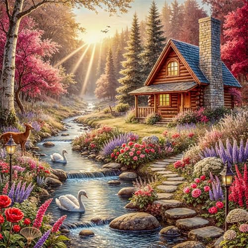 1000 Teile Puzzle für Erwachsene mit Flussufer-Hüttenlandschaft Puzzles, EIN Herausforderndes Rätsel,Puzzles für Die Ganze Familie,1000 DIY Kunst Puzzle Home Dekoration Geschenke von Yeecer
