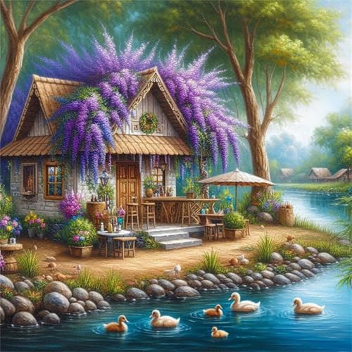 1000 Teile Puzzle für Erwachsene mit Lavendel-Cottage am See Puzzles, EIN Herausforderndes Rätsel,Puzzles für Die Ganze Familie,1000 DIY Kunst Puzzle Home Dekoration Geschenke von Yeecer