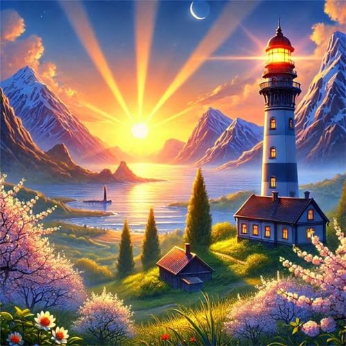1000 Teile Puzzle für Erwachsene mit Sonnenaufgang am Leuchtturm am Meer Puzzles, EIN Herausforderndes Rätsel,Puzzles für Die Ganze Familie,1000 DIY Kunst Puzzle Home Dekoration Geschenke von Yeecer