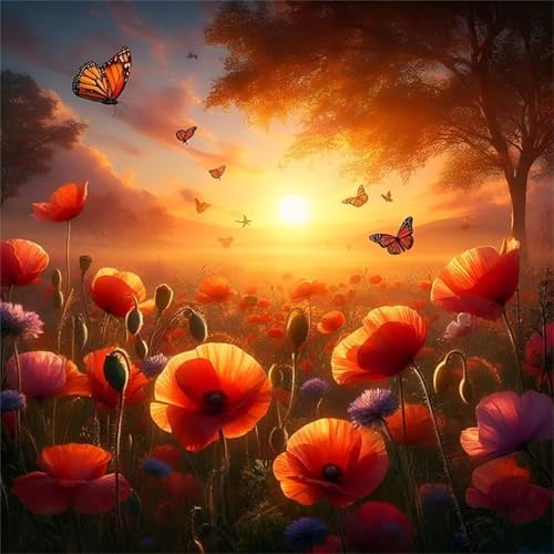 1000 Teile Puzzle für Erwachsene mit Sonnenuntergang Mohnblume Puzzles, EIN Herausforderndes Rätsel, 1000 Puzzles für Die Ganze Familie, DIY Kunst Puzzle Home Dekoration Geschenke von Yeecer
