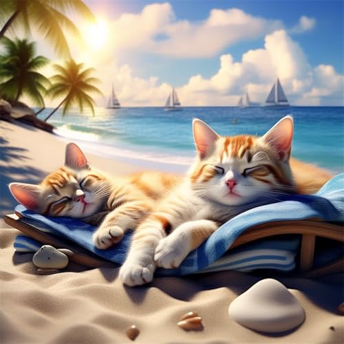 1000 Teile Puzzle für Erwachsene mit Strand Faule Katze Puzzles, EIN Herausforderndes Rätsel, 1000 Puzzles für Die Ganze Familie, DIY Kunst Puzzle Home Dekoration Geschenke von Yeecer