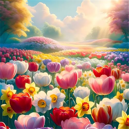 1000 Teile Puzzle für Erwachsene mit Tulpenfelder Blumen Puzzles, EIN Herausforderndes Rätsel, 1000 Puzzles für Die Ganze Familie, DIY Kunst Puzzle Home Dekoration Geschenke von Yeecer