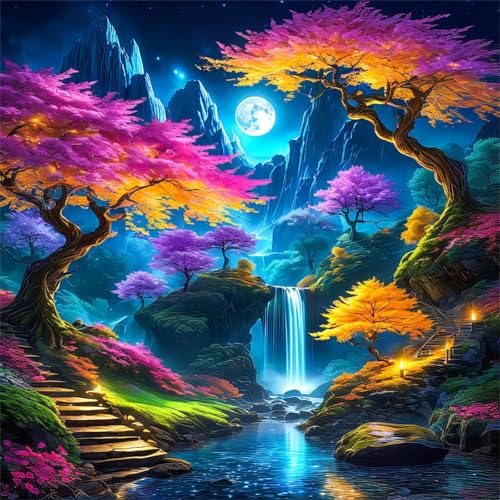 120 Teile Puzzle für Erwachsene mit Mondlichtbaumsee Puzzles, EIN Herausforderndes Rätsel,Puzzles für Die Ganze Familie,120 DIY Kunst Puzzle Home Dekoration Geschenke von Yeecer