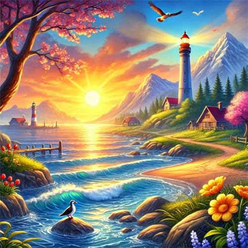 120 Teile Puzzle für Erwachsene mit Sonnenuntergang Leuchtturm am Meer Puzzles, EIN Herausforderndes Rätsel,Puzzles für Die Ganze Familie,120 DIY Kunst Puzzle Home Dekoration Geschenke von Yeecer