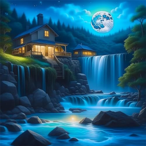 300 Teile Puzzle für Erwachsene mit Wasserfall Haus Mond Puzzles, EIN Herausforderndes Rätsel,Puzzles für Die Ganze Familie,300 DIY Kunst Puzzle Home Dekoration Geschenke von Yeecer