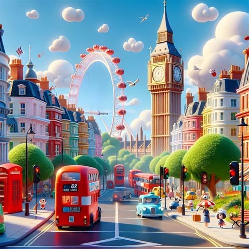 35 Teile Puzzle für Erwachsene mit Cartoon Londoner Straßen Puzzles, EIN Herausforderndes Rätsel,Puzzles für Die Ganze Familie,35 DIY Kunst Puzzle Home Dekoration Geschenke von Yeecer