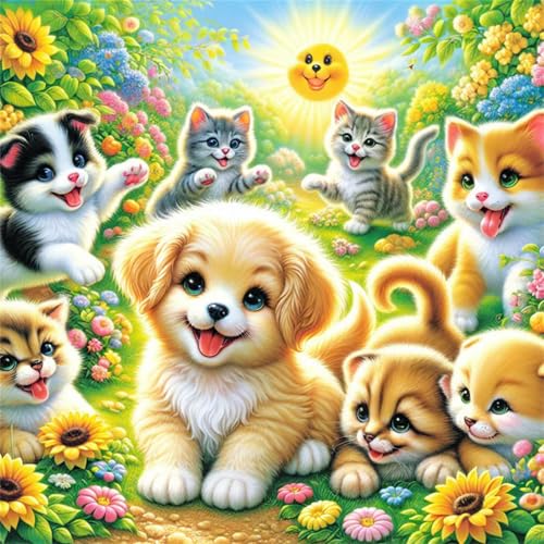 35 Teile Puzzle für Erwachsene mit Glückliche Hunde Katzen Puzzles, EIN Herausforderndes Rätsel,Puzzles für Die Ganze Familie,35 DIY Kunst Puzzle Home Dekoration Geschenke von Yeecer