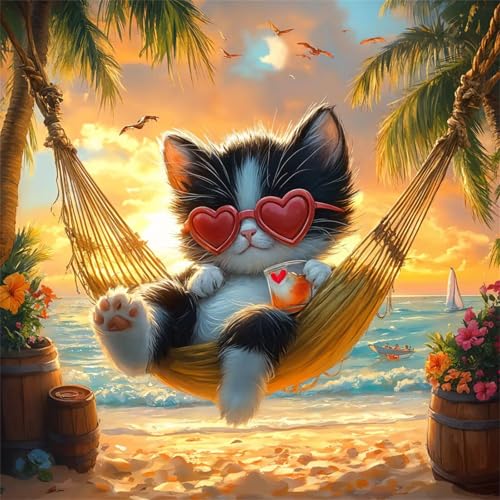 35 Teile Puzzle für Erwachsene mit Strandhängematte Katze Puzzles, EIN Herausforderndes Rätsel,Puzzles für Die Ganze Familie,35 DIY Kunst Puzzle Home Dekoration Geschenke von Yeecer