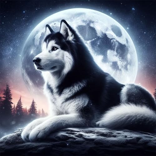 Puzzles 1000 Teile Erwachsene,65x65cm Holzpuzzle, Puzzle für Erwachsenes Lernspiel Herausforderung Spielzeug 1000 Teile Husky Mond Tier Puzzles für Erwachsene Kinder von Yeecer