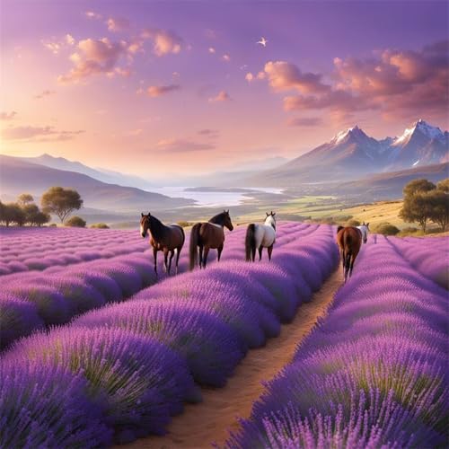 Puzzles 1000 Teile Erwachsene,65x65cm Holzpuzzle, Puzzle für Erwachsenes Lernspiel Herausforderung Spielzeug 1000 Teile Lavendelfeldpferd Puzzles für Erwachsene Kinder von Yeecer