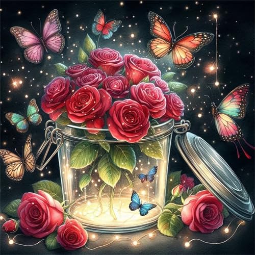 Puzzles 1000 Teile Erwachsene,65x65cm Holzpuzzle, Puzzle für Erwachsenes Lernspiel Herausforderung Spielzeug 1000 Teile Roter Rosenschmetterling Puzzles für Erwachsene Kinder von Yeecer