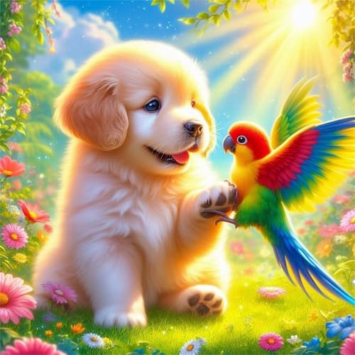 Puzzles 1000 Teile Erwachsene,65x65cm Holzpuzzle, Puzzle für Erwachsenes Lernspiel Herausforderung Spielzeug 1000 Teile Süßer Hundepapagei Puzzles für Erwachsene Kinder von Yeecer
