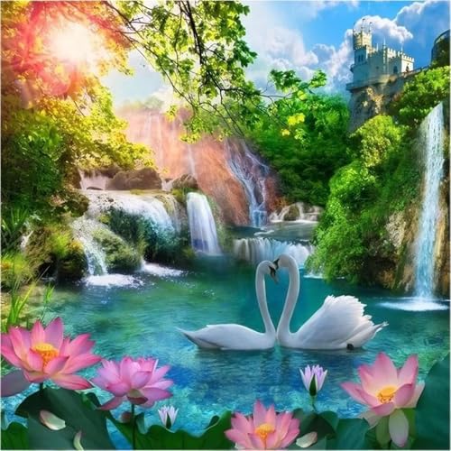 Puzzles 1000 Teile Erwachsene,69x69cm Holzpuzzle, Puzzle für Erwachsenes Lernspiel Herausforderung Spielzeug 1000 Teile Wasserfall Schwan Lotus Puzzles für Erwachsene Kinder von Yeecer