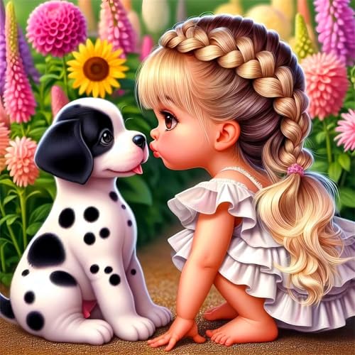 Puzzles 200 Teile Erwachsene,28x28 cm Lernspiel Herausforderung Spielzeug 200 Teile Gartenhundmädchen Puzzles für Erwachsene von Yeecer