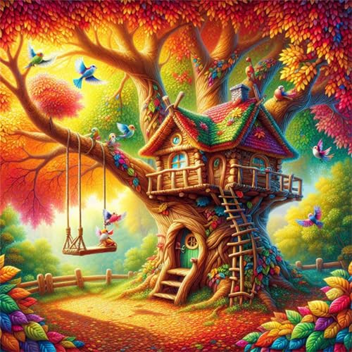 Puzzles 200 Teile Erwachsene,28x28 cm Lernspiel Herausforderung Spielzeug 200 Teile Herbstbaumhausvögel Puzzles für Erwachsene von Yeecer
