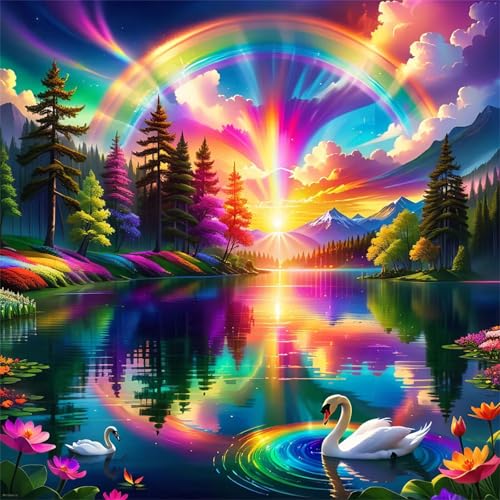 Puzzles 200 Teile Erwachsene,28x28 cm Lernspiel Herausforderung Spielzeug 200 Teile Regenbogenseeschwäne Puzzles für Erwachsene von Yeecer