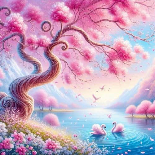 Puzzles 200 Teile Erwachsene,28x28 cm Lernspiel Herausforderung Spielzeug 200 Teile Rosa Landschaftsschwäne Puzzles für Erwachsene von Yeecer