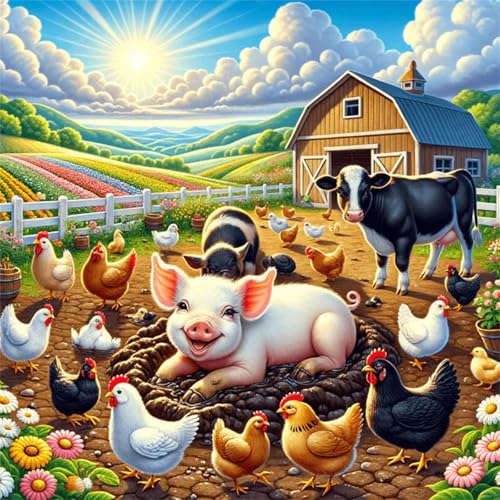 Puzzles 200 Teile Erwachsene,28x28 cm Lernspiel Herausforderung Spielzeug 200 Teile Sonnenschein-Bauernhoftiere Puzzles für Erwachsene von Yeecer