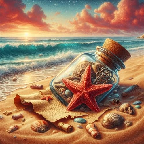 Puzzles 200 Teile Erwachsene,28x28 cm Lernspiel Herausforderung Spielzeug 200 Teile Strandflasche Seestern Puzzles für Erwachsene von Yeecer