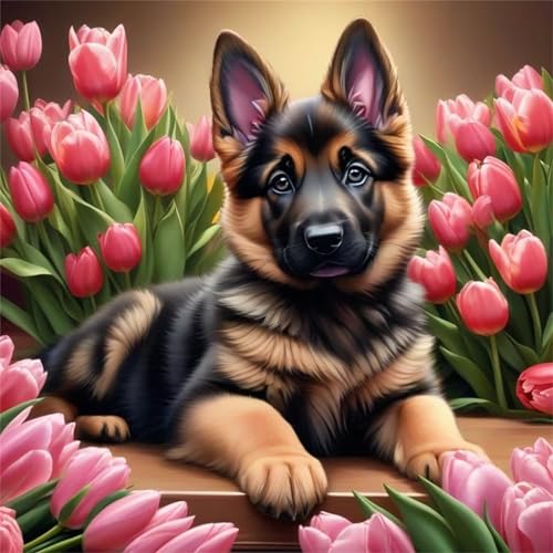 Puzzles 200 Teile Erwachsene,28x28 cm Lernspiel Herausforderung Spielzeug 200 Teile Tulpenblumenhund Puzzles für Erwachsene von Yeecer