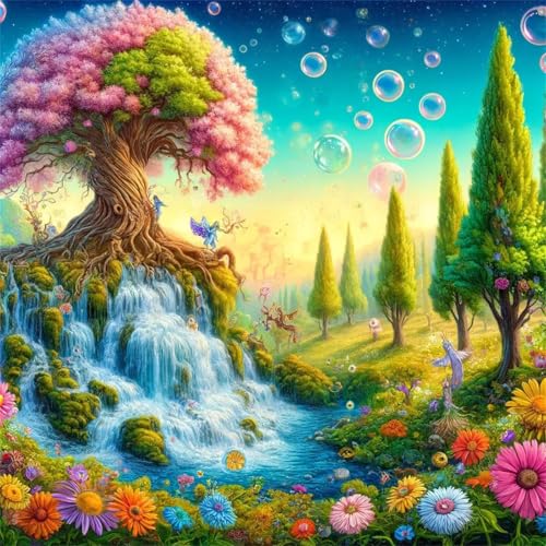 Puzzles 500 Teile Erwachsene,45x45 cm Lernspiel Herausforderung Spielzeug 500 Teile Baum-Wasserfall-Landschaft Puzzles für Erwachsene von Yeecer