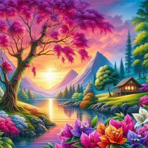 Puzzles 500 Teile Erwachsene,45x45 cm Lernspiel Herausforderung Spielzeug 500 Teile Baumlandschaftshütte Puzzles für Erwachsene von Yeecer