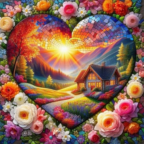 Puzzles 500 Teile Erwachsene,45x45 cm Lernspiel Herausforderung Spielzeug 500 Teile Blumenherz-Häuschen Puzzles für Erwachsene von Yeecer