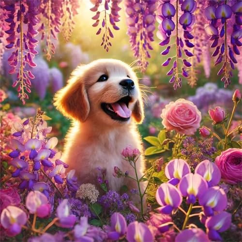 Puzzles 500 Teile Erwachsene,45x45 cm Lernspiel Herausforderung Spielzeug 500 Teile Blumenhundlandschaft Puzzles für Erwachsene von Yeecer