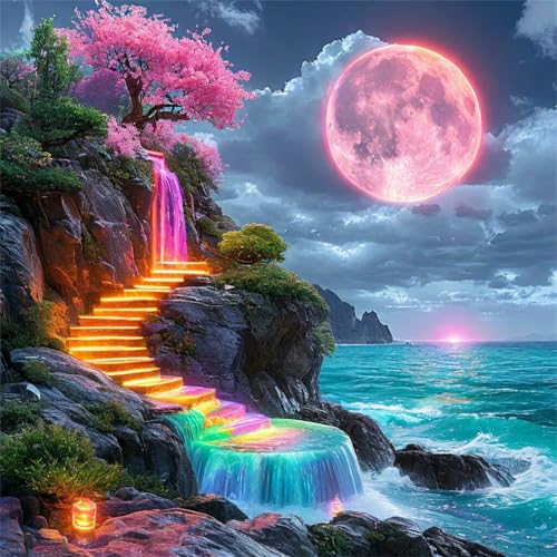 Puzzles 500 Teile Erwachsene,45x45 cm Lernspiel Herausforderung Spielzeug 500 Teile Bunte Landschaft Mond Puzzles für Erwachsene von Yeecer
