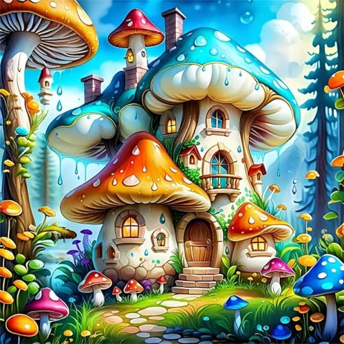 Puzzles 500 Teile Erwachsene,45x45 cm Lernspiel Herausforderung Spielzeug 500 Teile Cartoon Pilzhaus Puzzles für Erwachsene von Yeecer