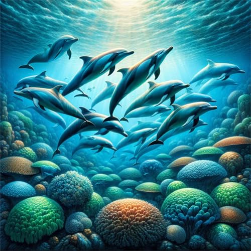 Puzzles 500 Teile Erwachsene,45x45 cm Lernspiel Herausforderung Spielzeug 500 Teile Delfine Korallen Ozean Puzzles für Erwachsene von Yeecer