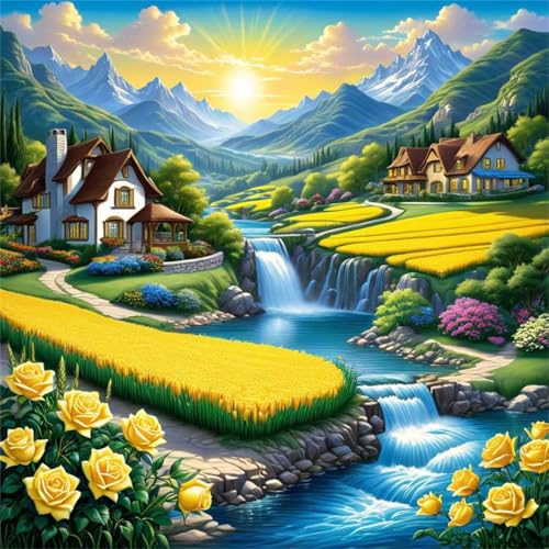 Puzzles 500 Teile Erwachsene,45x45 cm Lernspiel Herausforderung Spielzeug 500 Teile Dorffelder Landschaft Puzzles für Erwachsene von Yeecer