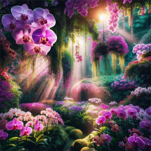 Puzzles 500 Teile Erwachsene,45x45 cm Lernspiel Herausforderung Spielzeug 500 Teile Dschungel-Orchideenlandschaft Puzzles für Erwachsene von Yeecer