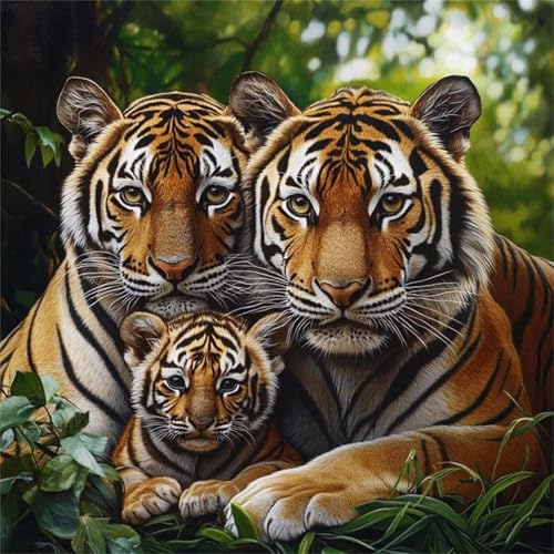 Puzzles 500 Teile Erwachsene,45x45 cm Lernspiel Herausforderung Spielzeug 500 Teile Dschungeltigerfamilie Puzzles für Erwachsene von Yeecer