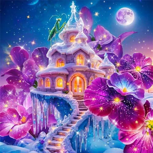 Puzzles 500 Teile Erwachsene,45x45 cm Lernspiel Herausforderung Spielzeug 500 Teile Eisschlossblumen Puzzles für Erwachsene von Yeecer